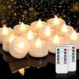 Homemory 24pcs Flameless LED Tea Lights with Remote & Timer, 400+Hours Realistic Flickering Battery Candles for Seasonal, Tabletop, and Centerpieces Decor