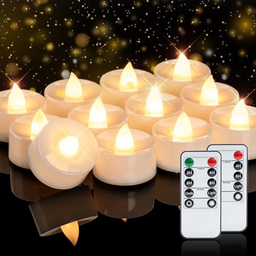 Homemory 24pcs Flameless LED Tea Lights with Remote & Timer 400+Hours Realistic Flickering Battery Candles for Seasonal Tabletop and Centerpieces Decor