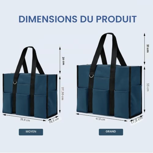 Becokan Grand sac fourre-tout pour femme imperméable avec 12 poches, fermeture éclair sur le dessus, utilitaire, sacs pour enseignantes et infirmières pour le travail et l'école, noir foncé, Large – vue 5