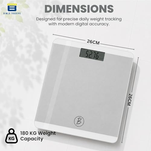 Image of Btag Premium Digital Body Weight Scale | 26x26 cm Wide Platform | Clear LCD Display | Anti-Skid Base | 180 kg Capacity Block Design (White)