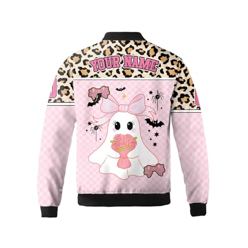 BBJ158 Halloween Spooky Season Jacket, Cute Pink Ghost Girl Jacket with Flowers & Pumpkin, Spooky Pumpkin Coat, Girly Spooky3
