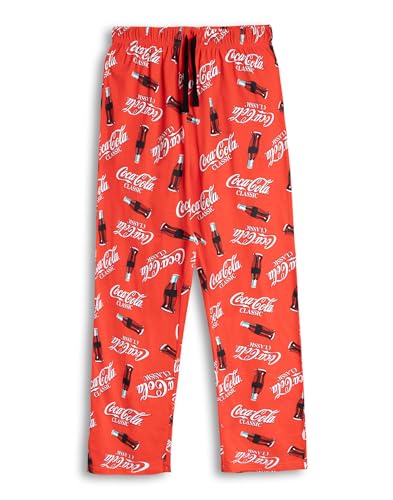 Coca-Cola Mens Red Logo Lounge Pants | Drawstring Casual Wear Bottoms for Lounging & Relaxing in Home