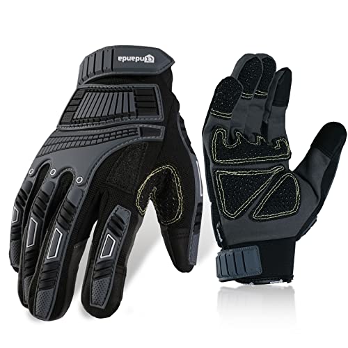 Andanda Heavy Duty Polyurethane Synthetic Leather, Anti Impact Safety Work Gloves Men, Tpr Anti-Vibration Non-Slip, Touchscreen Capable，Mechanics Gloves For Rigger Construction Warehouse, M 1 Pair #TOP29
