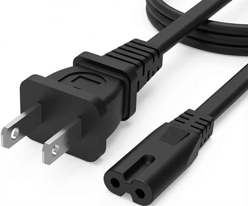 Image of 2 Prong AC Power Cord 5Ft Black, Universal Power Cable Replacement for Sony PS5 /PS4 /PS3 Slim, PlayStation 5 4 3, Xbox One X /S, Xbox Series X /S, TV, Printer, Speakers, Monitors Power Supply