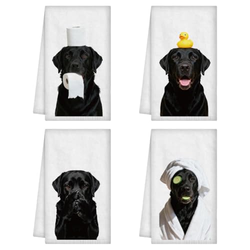 WADORN 4 Serviette à Main Amusante de Chien Labrador Retriever, 60x40cm Torchon de Cuisine Décoratif en Microfibre Absorbant et Doux Motif Labrador Noir...