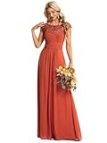 Ever-Pretty Women's Long Chiffon Rinestone Lace Bridesmaid Dress for Wedding Burnt Orange US6