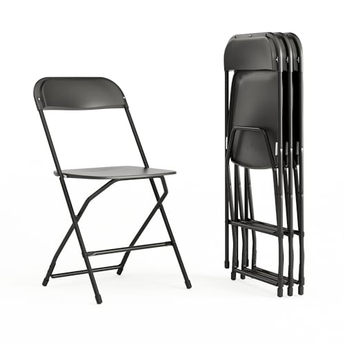 Image of Flash Furniture Hercules Series Plastic Folding Chairs for Parties and Weddings, Stackable Commercial Event Seats with 650-lb. Static Weight Capacity, Set of 4, Black