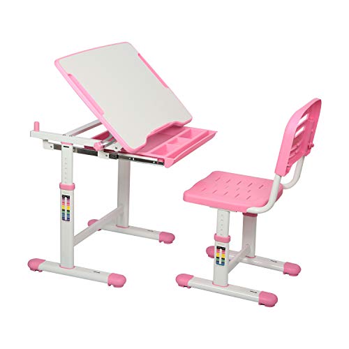 Diroan Kids Multifunctional Desk And Chair Set, Height Adjustable Children School Study Desk With Tilt Desktop, Metal Hook And Storage Drawer For Boys Girls (Pink) #TOP6