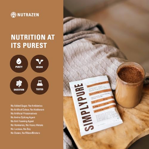 Image of SimplyPure Fermented Yeast Protein Powder - Cold Coffee | 288g (8 Sachets) | 25.5g Complete Protein | Muscle Recovery & Lean Muscle Support | Vegan Protein Powder for Gym, Fitness & Active Lifestyle | PDCAAS 1.0 | Easy to Digest with Probiotics & Enzymes