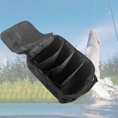 rockible Fishing Reel Storage Organizer Bag with Handle, Practical Zipper Closure Handheld Portable Fishing Reel Case with Dividers