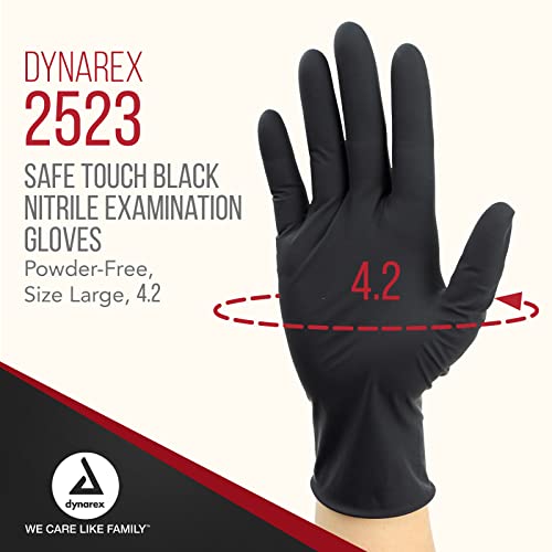 Dynarex Safe-Touch Black Disposable Nitrile Exam Gloves, Powder-Free, Used In Healthcare & Professional Settings, Law Enforcement, Tattoo, Salon Or Spa, Large, 1 Case, 10 Boxes Of 100 Gloves #TOP1
