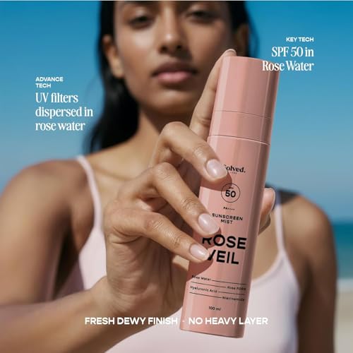 Image of Solved Labs Rose Veil Sunscreen Spray /Mist (Pack of 2) | SPF50 PA++++ | Rose Water & PDRN , Niacinamide & Brightening Peptides | Lightweight UV Protection Spray Sunscreen | For All Skin Types | 100ml each