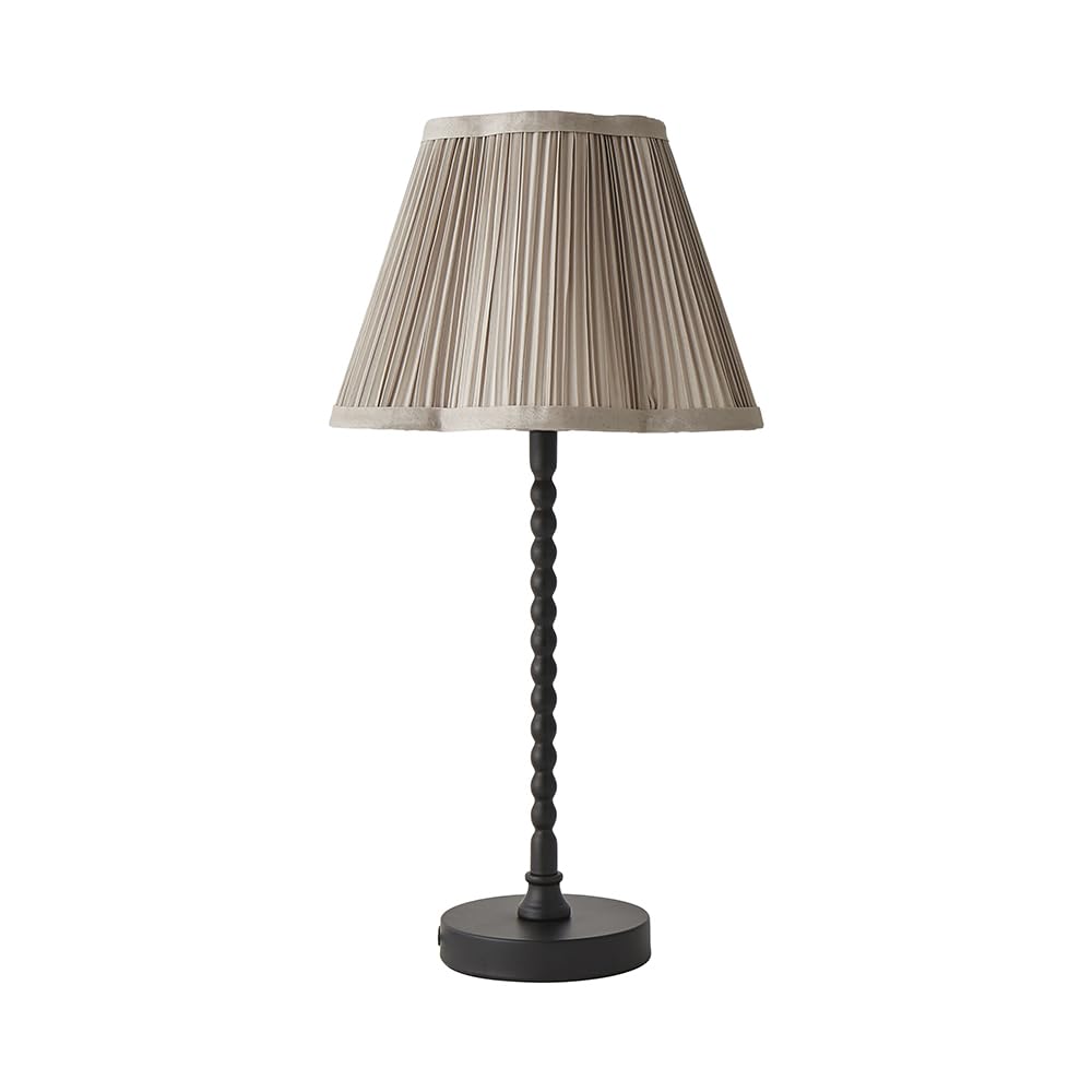 Valuelights Unisex Light Grey Maeve Pleated Faux Silk Scallop Shade Matte Black Bobbin Table Lamp W/ Bulb In
