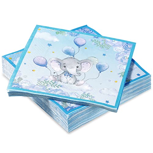 100 Packs Elephant Theme Baby Shower 2 Ply Paper Napkins Disposable Baby Blue Napkins Guest Dinner Hand Napkins for Baby