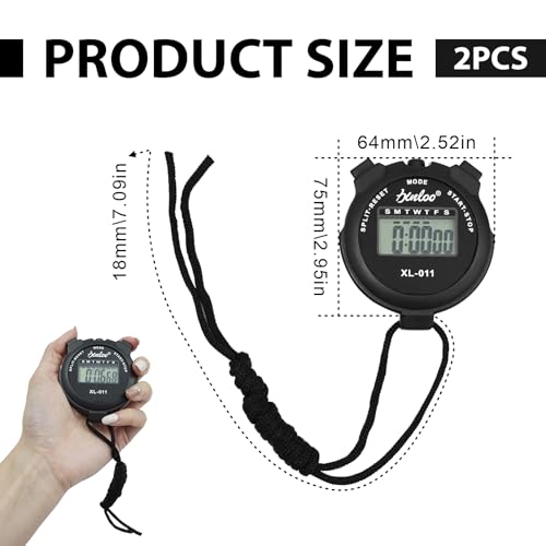 2 Pièces Chronomètres Multifonction Chronomètre de Sport Montre Minuterie de Chronomètre Portable, Appliqué au Courir Football Basket Natation et Les Autres Sports, Noir – Image 3