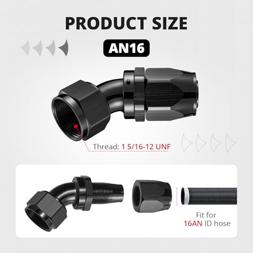 Image of EVIL ENERGY 16AN Hose End Fitting 45 Degree Swivel for CPE Braided Hose Black 2PCS