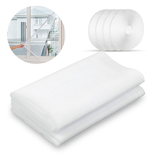Sundell 2 Pièces Moustiquaire Fenêtre avec 4 Auto-Rubans Adhésifs, Fly Bug Mosquito Protection D'écran en Maille Filet, 130 cm x 150 cm (Blanc)