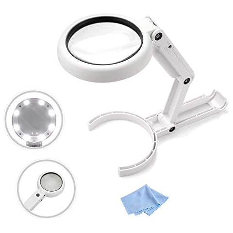 RIGHTWELL 5X Handheld Magnifier Illuminated Desktop Magnifying Glasses with 8 LED Lights for Seniors and Children Cover