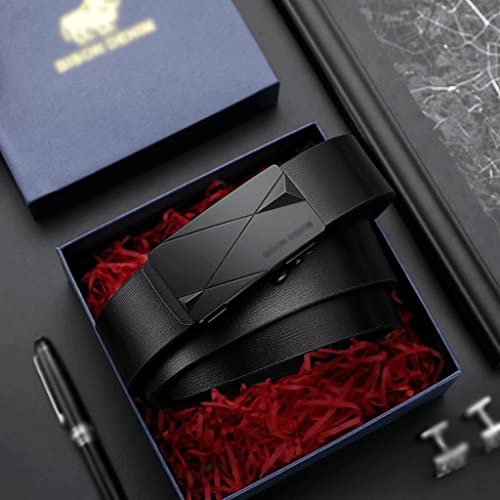 Belt for Men Leather Alloy Automatic Buckle Fashion Brand Business Cow Leather Men Belt (Color : Black, Size : 130cm)2