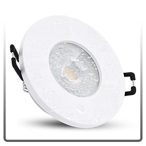 linovum ISAWO - Foco de techo LED empotrable (IP65, extraplano, 30 mm, módulo LED, 5 W, luz blanca neutra, 230 V, redondo), color blanco Cover