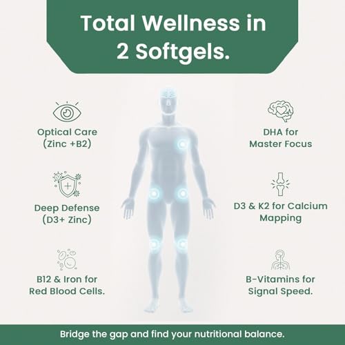 Image of Albae V-Balance | 250mg Algal DHA Omega-3 + 11 Essential Vitamins & Minerals | Targeted Nutrition for Vegetarian & Vegan Diets | Vitamin D3, K2, Calcium, B12 & Iron | 120 Lemon-Scented Softgels