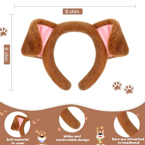 SATINIOR Kostüm Set Tierkostüm Set Ohr Stirnband Künstliche Nase Fliege und Schwanz Kinder Erwachsene Kostümzubehör für Karneval Welttag des Buches Cosplay (Braun, Schöner Hund)