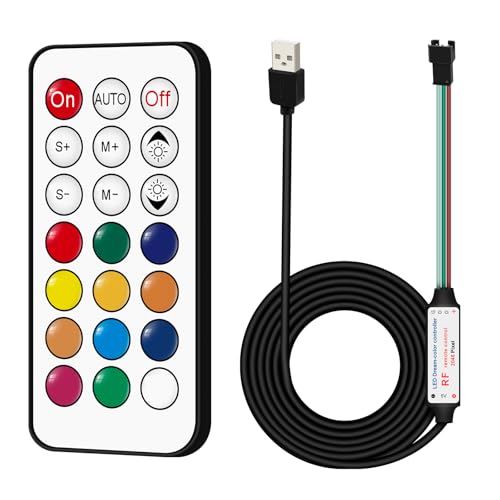 RGBZONE DC 5V USB LED Controller, 21-Key RF Wireless Remote Control, 1M/3.3FT 3-PIN LED Controller, 5V WS2812 WS2811 WS2812B Dream Color LED Strip Lights
