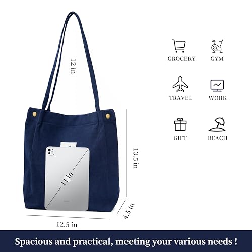 Image of Corduroy Tote Bag Cute Tote Bags for Women Shoulder Bag with Inner Pocket for Work Beach Travel and Shopping Grocery