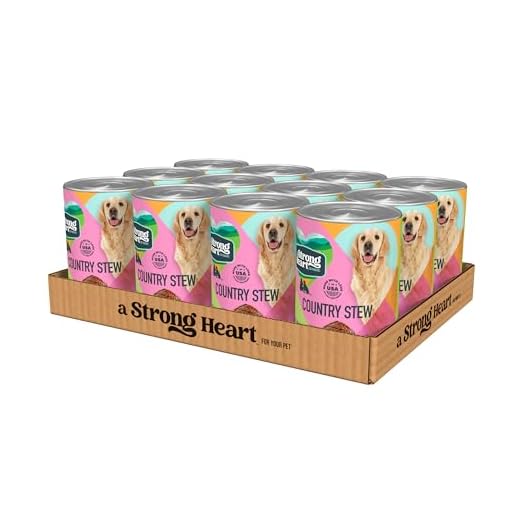 A Strong Heart Wet Dog Food, Country Stew - 22 oz Cans (Pack of 12), Made in The USA with Real Beef, Carrots & Peas
