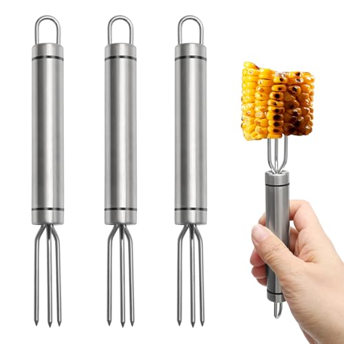 3 Stück Pellkartoffel-Gabel mit 3 Zinken, Maiskolben Spieße Edelstahl Wiederverwendbar, Maisgabel für Tägliche Mahlzeit Grillen Picknick
