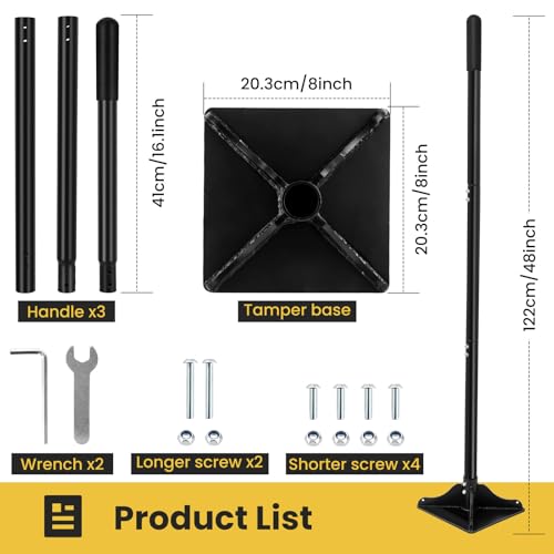 Ground Tamper Tool, 8"X8" Steel Tamper, Heavy Duty Hand Soil Tamper Tool with 48 Inch Handle for Leveling Soil, Installing Paving Stones, Gravel, Asphalt, Sand, and Repairing Pavement - Image 2