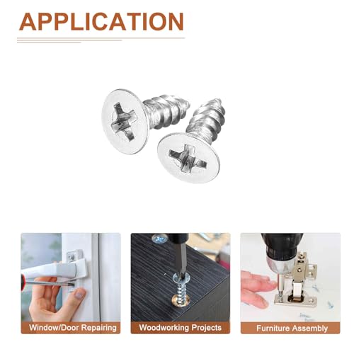 Image of DTGN 50Pcs #6x3 /8 inch Flat Head Wood Screws, 304 Stainless Steel Phillips Self Tapping Screws - Good for Woodworking, Furniture - Silver