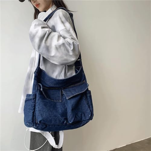 Image of Denim Shoulder Bag Canvas Messenger Bag for Women Men Tote Bag Casual Retro Aesthetic Crossbody Bag Handbag