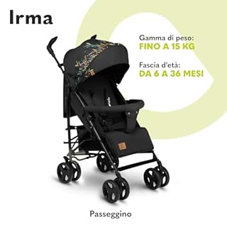 LIONELO Irma Passeggino Leggero e pieghevole per bambini da 6 mesi fino a 3 anni Compatto con schienale regolabile, Posizione sdraiata, Cinture 5punti, Coprigambe, Zanzariera Cappottina XXL