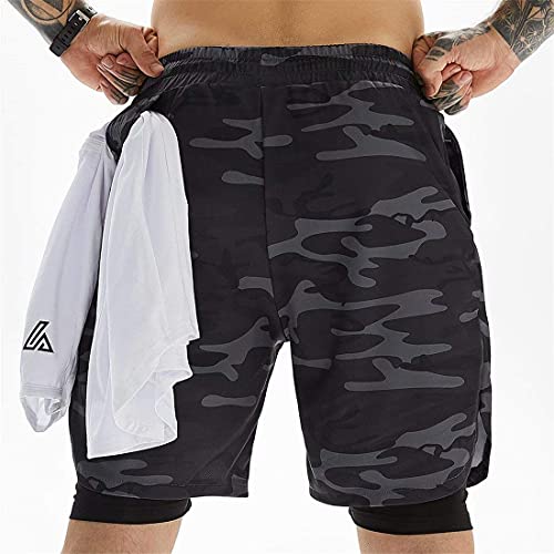ASKSA Shorts esportivo masculino 2 em 1 corrida ou academia secagem rápida respirável shorts de trei