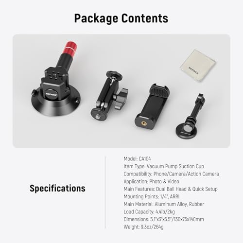 Image of NEEWER 3 inch Suction Cup Mount with Phone Holder Action Camera Adapter Compatible with iPhone GoPro DJI Insta360, Ball Head Magic Arm Cleaning Cloth Quick Release Car Mount for POV Video Recording, CA104