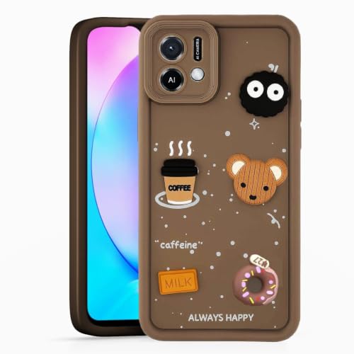 Image of Bintage Cute Fun Ball | Taddy Cartoon 3D Smiley Coffee Cup | Milk Donut | Full Protection Rubber Back Cover Compatible for Oppo CPH2349 / Oppo A16k - Brown