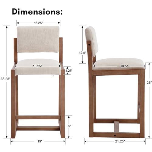 Butacos de barra LukeAlon, tapizados en lino beige, con patas de madera sólida y reposapiés, altura de asiento 26 pulgadas, set de 2 piezas miniatura 2