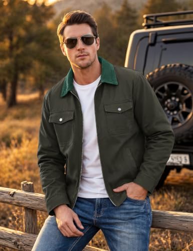 Image of Cotrasen Men's Washed Cotton Work Jacket Quilted Lined Workwear Jackets