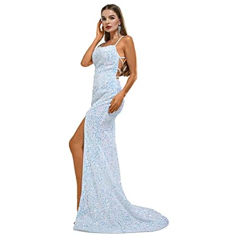 Oidkalad Sexy Women's Mermaid Slit White Prom Gown Backless Evening Party Dress Formal Maxi Dress UK8 Cover