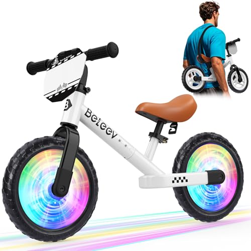 BELEEV C3 Bicicleta Niño 2 Años sin Pedales, Ruedas Luz LED, Asiento y Manillar Regulables en Altura, Correa de transporte, Placa personalizable, Ruedas de 12 inch Bike Bebes de 2-6 Niños y Niñas 50KG