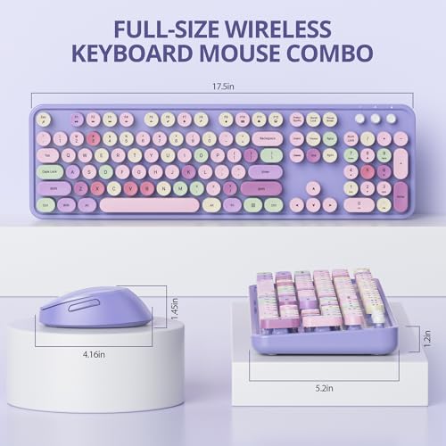 Image of Owpkeenthy Purple Keyboard and Mouse Wireless, Cute Retro Full-Size Cordless Keyboard with Number Pad 2.4 GHz Wireless USB Receiver for Computer /Laptop /Windows /Mac(Coloful Purple)