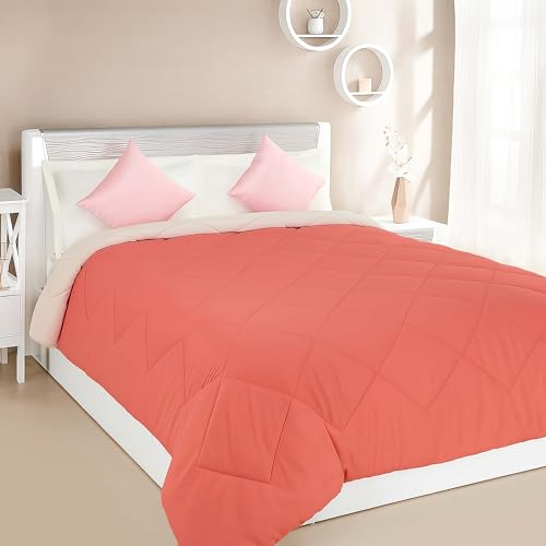 Image of Amazon Brand - Solimo Microfibre Reversible Comforter, Single (Coral Pink & Champagne Pink, 200 GSM)