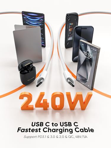 Image of CableCreation USB C to C Super Fast Charging Cable 240W 6.6ft, iPhone 16 15 Pro Max Charger Cord, Type C Braided Cable for Samsung S24 S23 S22+, MacBook 16'', iPad 12.9'', Compatible 140W /100W /60W