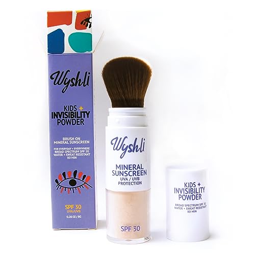 Wyshli Invisibility Powder - Brush On Mineral SPF 30 Sunscreen for Kids - Broad Spectrum Face & Body Sunscreen for Sensitive Skin - Water & Sweaty Playground Resistant