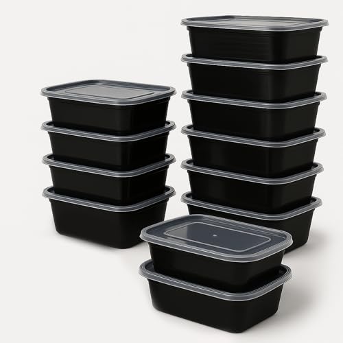 Craft Naturals [500 ml, 15 Count, Rectangle,Reusable Plastic Food Storage Containers with Lid | Fridge & Microwave Safe | Ideal for Food Delivery | Kitchen and Storage, BLACK