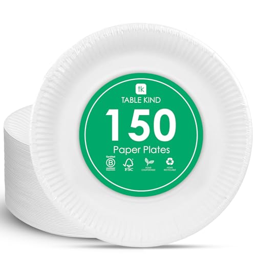 TABLE KIND | x150 | 22 cm | Piatti di carta ecologici per compleanno, stoviglie ecologiche, riciclabili, usa e getta, forniture per feste biodegradabili, compostabili in casa, | Prodotto nell'UE