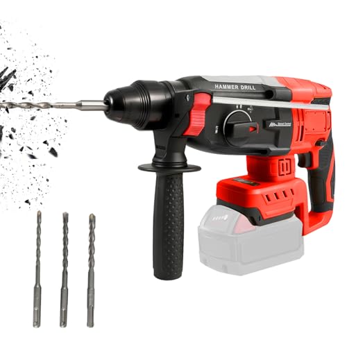 Marteau perforateur sans fil pour Milwaukee, marteau perforateur électrique SDS-Plus sans balais avec 4 fonctions, poignée auxiliaire à 360°, 3 forets pour béton, mur de brique, métal (sans batterie)