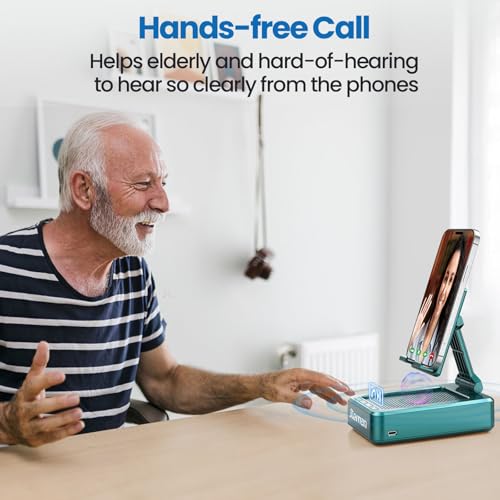 JTEMAN Cell Phone Stand with Wireless Bluetooth Speakers,Angle Adjustable Strong Pedestal Phone Stand for Desk,HD Sound and Bass Bluetooth Speaker Compatible with All Mobile Phones(Green) - Thumbnail 5