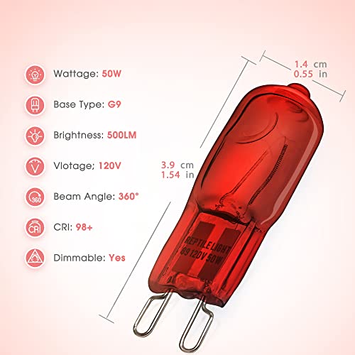 Image of Briignite G9 Infrared Heat Lamp Bulbs for Reptile, Mini Reptile Light, Dimmable Night Red UVA Reptile Heat Lamp, 2 Pin Base Mini Heat Bulbs 50W, Bearded Dragon Turtle Lizard, 6 Pack